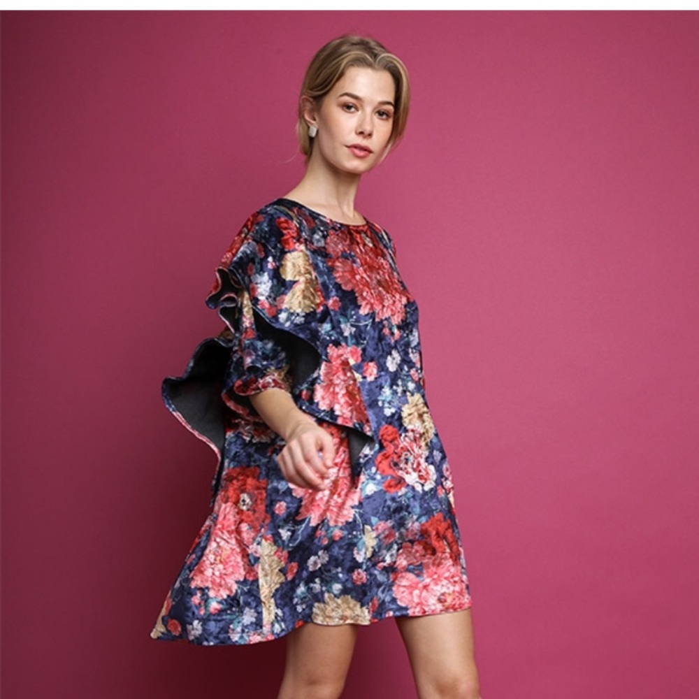 Velvet floral dress - Picture 1 of 3